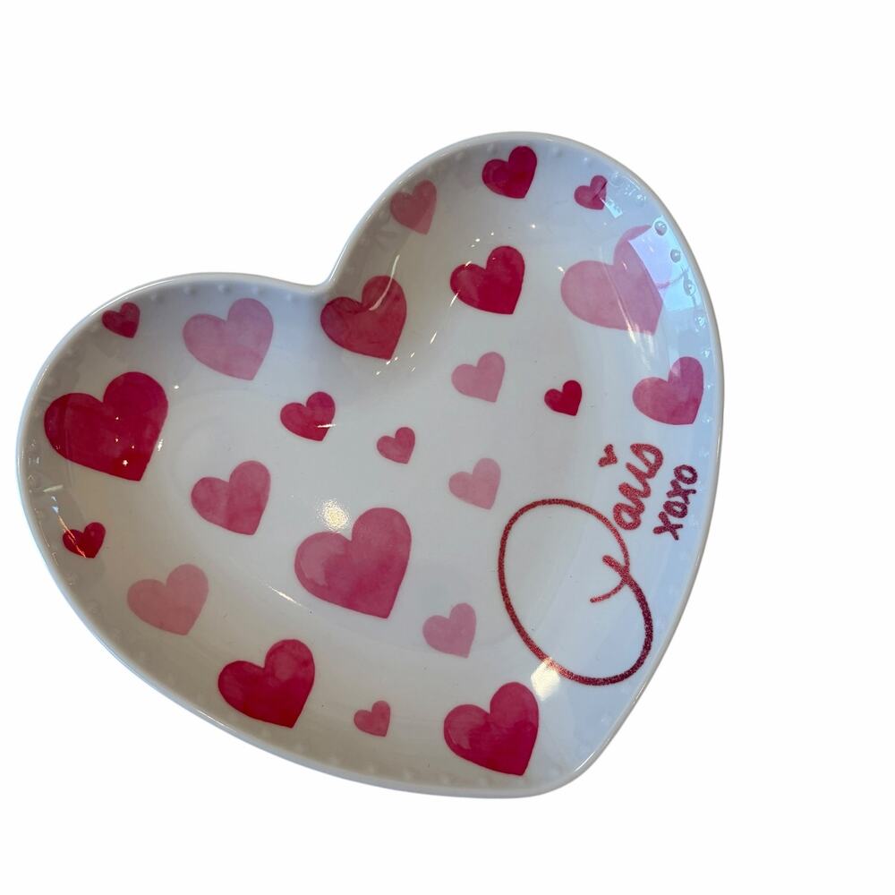 4 Paris Hilton Valentine Heart Shaped Melamine Plates 6.5" Pink & White XO New